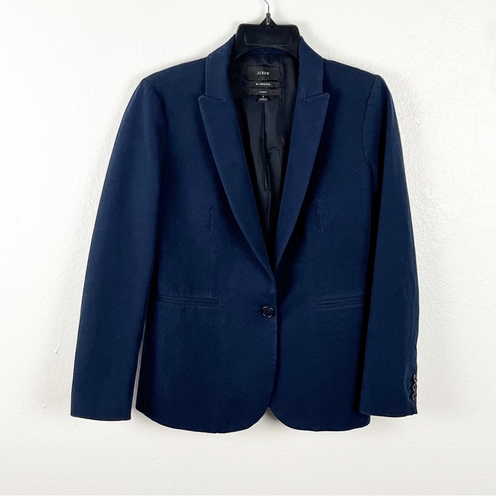 J. CREW Parke Navy Bi-Stretch Lined Single Button Blazer Size 2 Career Preppy